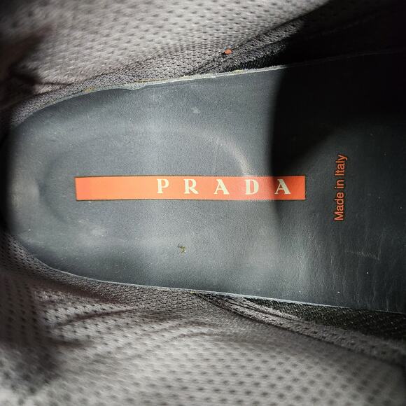 Vintage Prada Red Stripe Platform Boots Black Mens 9 (US 10) Made in Italy - Picture 16 of 16